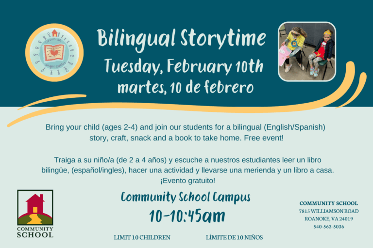 Bring your child (ages 2-4) and join our students for a bilingual (English/Spanish) story, craft, snack and a book to take home. Free event!
